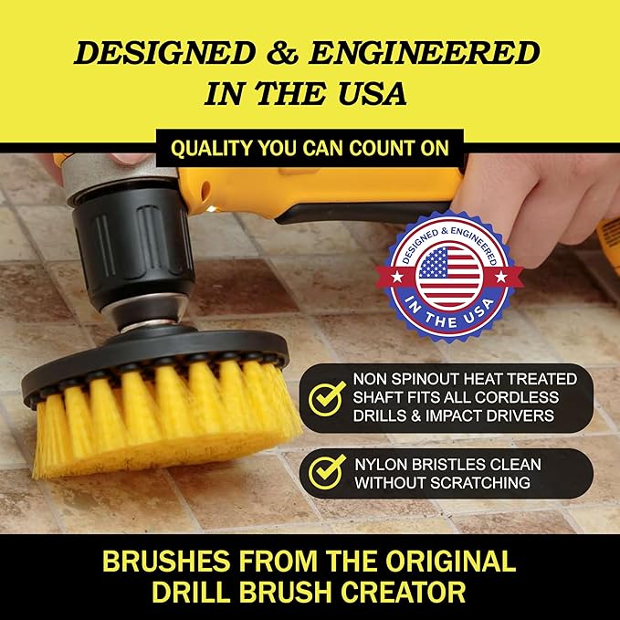 Nylon Drill Brush Attachment Set for Bathroom Cleaning - Power Scrubber Brush Kit for Bathtub, Shower, Tile, and Grout - All-Purpose Household Cleaning Brushes for Drill - Electric Grout Cleaner Kit