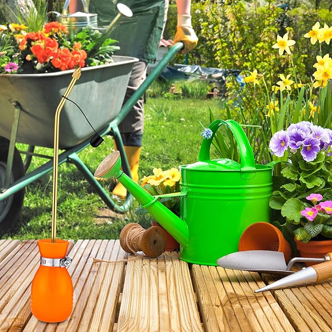 Boao Diatomaceous Earth Powder Duster Bulb Duster Sprayer 3.5 oz with Long Copper Garden Powder Applicator Dispenser for Organic Gardening Agricultural Supplies(Orange)