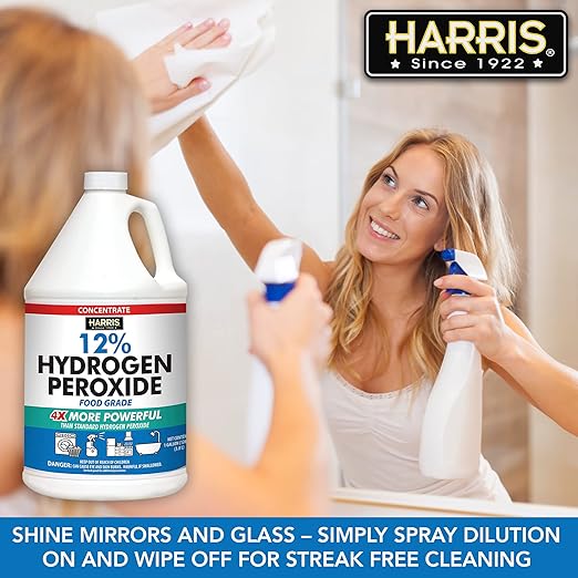 HARRIS 12% Concentrated Hydrogen Peroxide, 128oz, for Kitchen, Bath, Laundry, Home and Garden with Easy Fill Funnel