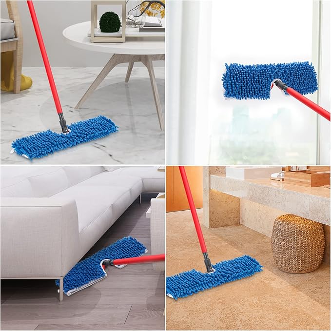 4 Pack Chenille Mop Heads Replacements Compatible with Oceda Dual-Action Microfiber Flip Mop System, Mop Replace Heads for Dry Wet Use, Washable Double Sided Flat Sponge(18 * 6 in)