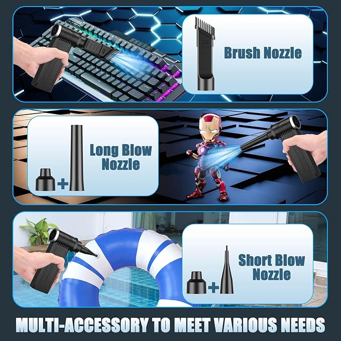 Cordless Electric Air Duster: 120,000 RPM High-Speed 4-Speed Adjustable Blower, Rechargeable Battery-Powered Dust Cleaner for PC Keyboards, Electronics, Cars & Outdoor Use (deep Black)