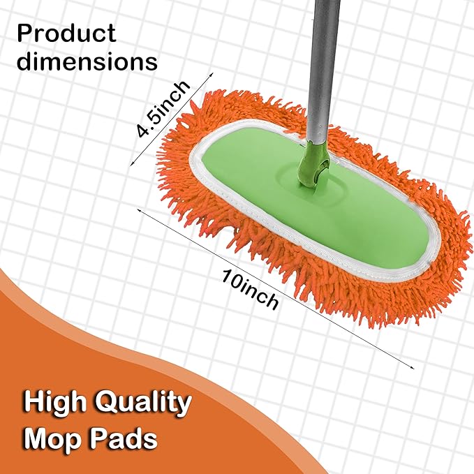 Reusable Microfiber Chenille Mop Pads Compatible with Swiffer Sweeper, Dry Sweeping Cloths & Wet Mopping Cloths, Refills for Hardwood Surface Floor Cleaning, 4 Pack (Orange)