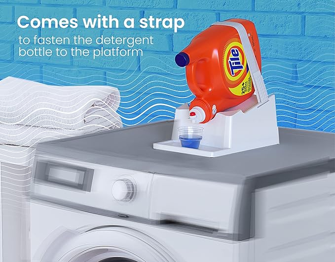 TidyFriend 2 Pack Liquid Laundry Detergent Holder Stand with Drip Tray & Rubber-Grip Feet, Stand for Laundry Room Organization and Storage, Fabric Softener Dispenser with Cup Holder (White)