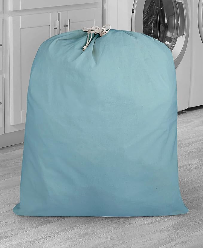 Urban Villa Laundry Bag Canvas|Dirty Clothes Travel Laundry Bag|Machine Washable|Reusable College Hostel Hamper Liner Bag for Garments Delicates Drawstring Closure 1 Pack Aqua Color|Size 28X36 Inches
