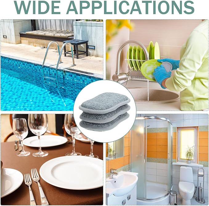 24 Pack Multi Purpose Scrub Sponges Non Scratch Microfiber Sponge Cleaning Dish Scrubber Reusable Dish Sponges for Washing Dishes Along with Heavy Duty Scouring Power (Gray)