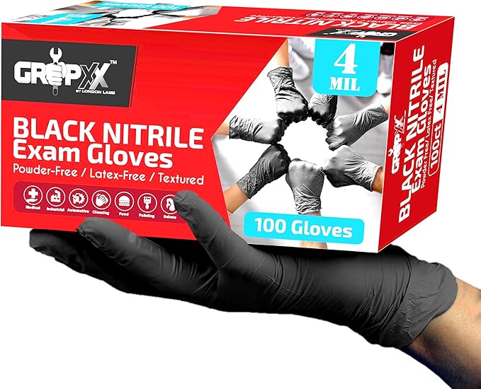 Black Nitrile Gloves Disposable Latex Free & Powder Free, 4 Mil Rubber Glove, Cleaning, Cooking, Mechanic(XS-XXL)