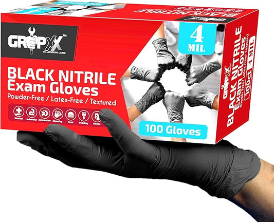 Black Nitrile Gloves Disposable Latex Free & Powder Free, 4 Mil Rubber Glove, Cleaning, Cooking, Mechanic(XS-XXL)