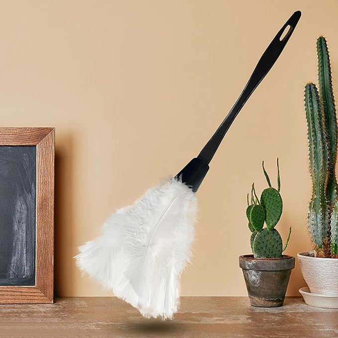 14 Inch Turkey Feather Duster – Lightweight Cleaning Brush for Home, Office, Furniture, Blinds, and Electronics (White)