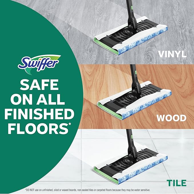 Swiffer Sweep & Mop Deluxe 2-in-1 Floor Mopping and Sweeping Kit, Multi-Surface Kit for Floor Cleaning, Includes 1 Sweeper Device, 5 Heavy Duty Dry Sweeping Cloths, 6 Heavy Duty Wet Mopping Cloths