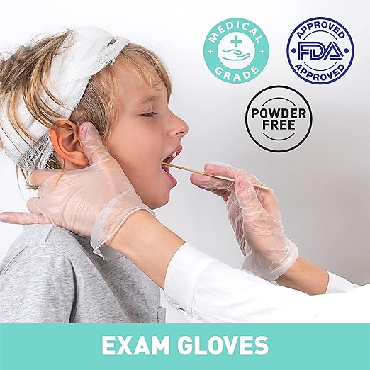 OKIAAS Disposable Gloves M, Food Safe, Bulk of 200 Pcs|Latex and Powder-Free Clear Vinyl Gloves for Cleaning, Food Prep