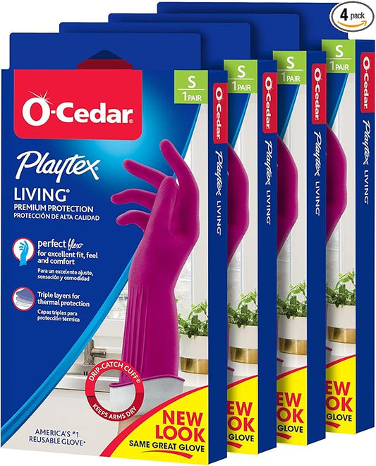 Playtex Living Reuseable Rubber Cleaning Gloves (Small, 4 Pairs), Premium Protection Reusable Household Gloves