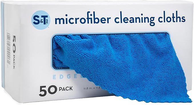 S&T INC. 50 Pack Microfiber Cleaning Cloth with Box, Bulk Towels for Home, Reusable Microfiber Towels for Cars, Cleaning Rags, Blue, 11.8 Inches x 11.8 Inches, 50 Count