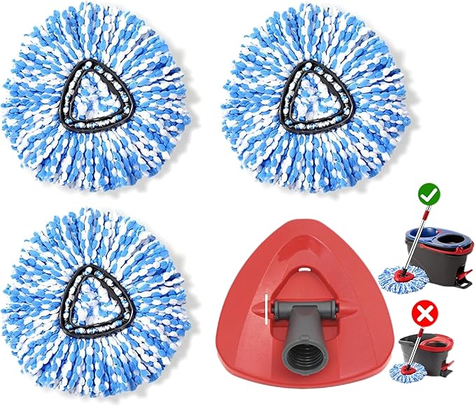4 Pack Spin Mop Replacement Head for O-Ceda RinseClean 2 Tank System,Spin mop Scrub Brush,Microfiber Mop Refills, Machine Washable, Machine Washable for Bathroom,Kitchen,Tub and Tile (A)