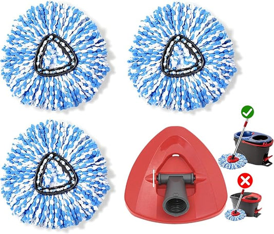 4 Pack Spin Mop Replacement Head for O-Ceda RinseClean 2 Tank System,Spin mop Scrub Brush,Microfiber Mop Refills, Machine Washable, Machine Washable for Bathroom,Kitchen,Tub and Tile (A)