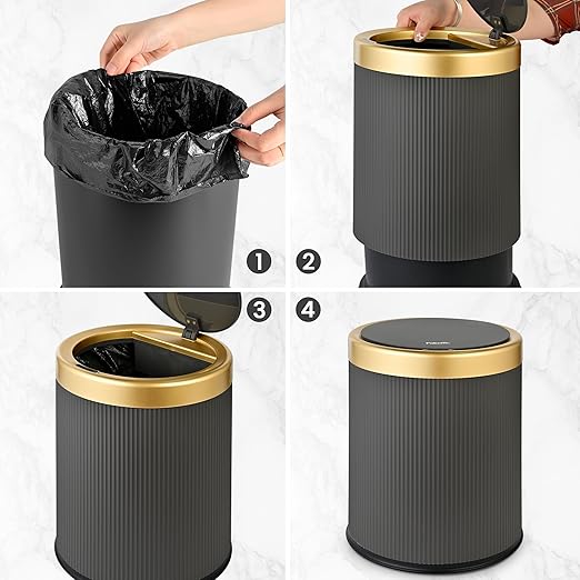Pukomc Bathroom Trash Can with Lid，3.5 Gallon Motion Sensor Waterproof Touchless Garbage Can, Smart Plastic Trash Bins Suitable for Kitchen, Bathroom, Bedroom, Living Room, Office Grey