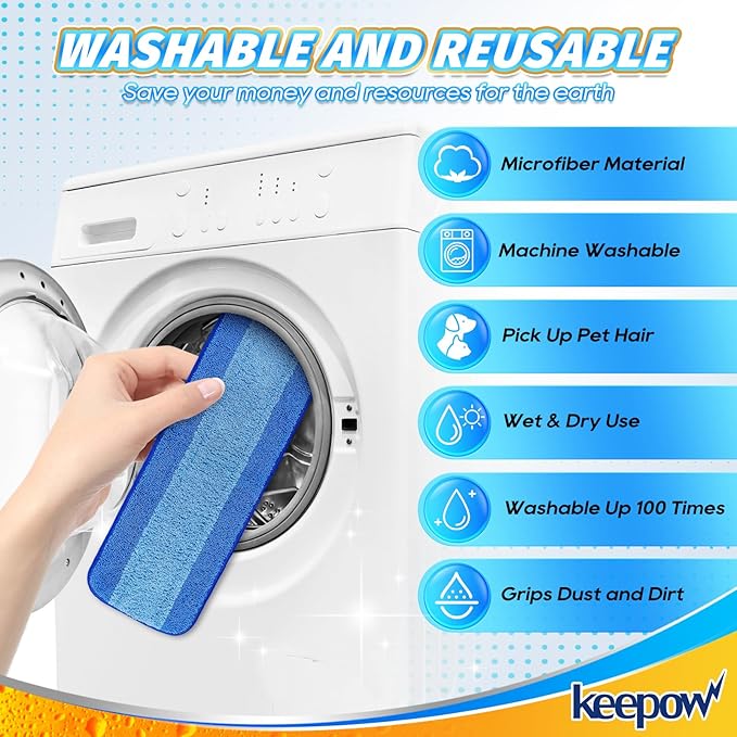 KEEPOW Microfiber Cleaning Pad, Mop Replacement Pads for Hardwood Floor Cleaner, 18 Inch, Washable & Reusable Spray Refills for Hard Surface Laminate Wood (3 Pack)