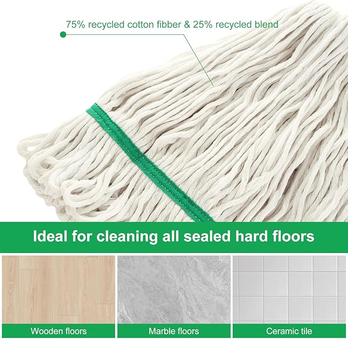 10Pcs Commercial String Mop Head, Loop-End Mop Head Replacement, Heavy Duty Mop Head Refills, Cotton Looped End Wet Cleaning Mop Refill for Floor Cleaning, Home, Industrial and Commercial Use