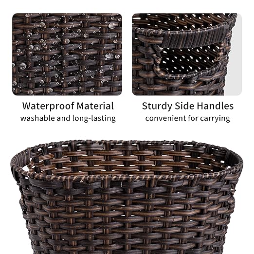 GRANNY SAYS Wicker Trash Can, Bathroom Trash Can with Handles, Wicker Waste Basket for Bathroom, Waste Basket for Bedroom, Decorative Wicker Wastebasket, 19 Liters/5 Gallons, 1-Pack Dark Brown