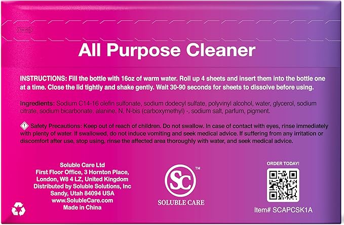 All-Purpose Cleaner Starter Kit (Multi-Surface, Dissolvable, Sustainable & Earth-Friendly Sheets) – Includes Reusable Spray Bottle + 16 Refills – Fresh Lemon Scent