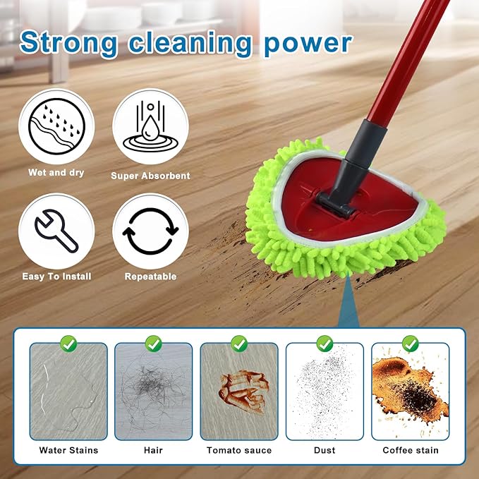 Mop Replace Head for O Cedar, Spin Mop Heads Replacements for Ocedar Easywring 1 Tank Spin Mop, Chenille Duster for Ocedar Mop Include 3 Pack Microfiber Chenille Mop Pad for Ocedar Spin Mop