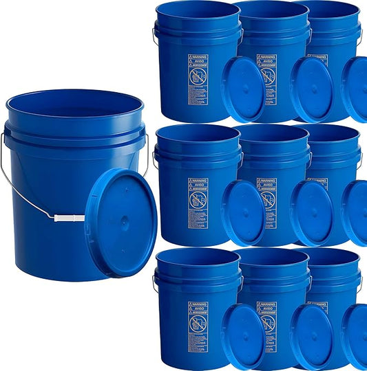 10 Pack - 5 Gallon Plastic Buckets with Lids - Food Safe, Stackable, BPA-Free Bulk Storage