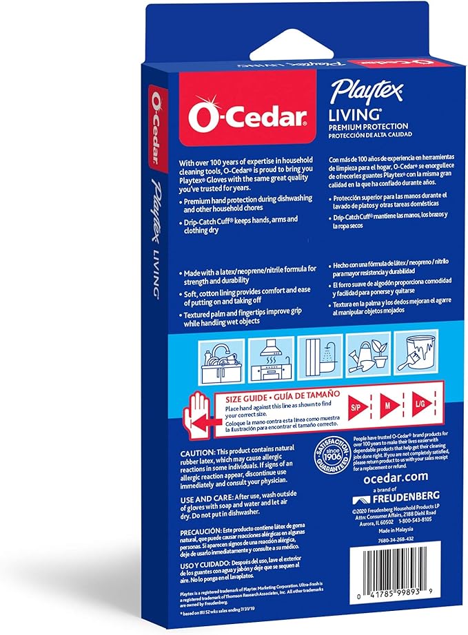 Playtex Living Reuseable Rubber Cleaning Gloves (Small, 4 Pairs), Premium Protection Reusable Household Gloves