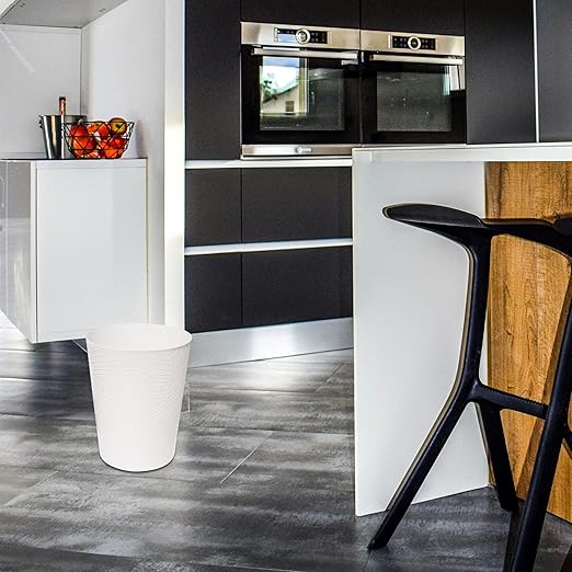 1.8 Gallons Small Trash Can, Decorative Wastebasket, Modern Leaf Pattern Design, Polypropylene Trash Can for Bathroom, Bedroom, Office (2, White)