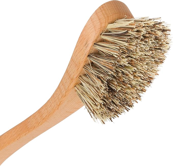 REDECKER Curved Dish Brush, Natural Union Plant Fiber Bristles, Ergonomic Design with Oiled Beechwood Handle, 9-1/4 Inches, Set of 2, Made in Germany - Natural Bristle Dish Brush