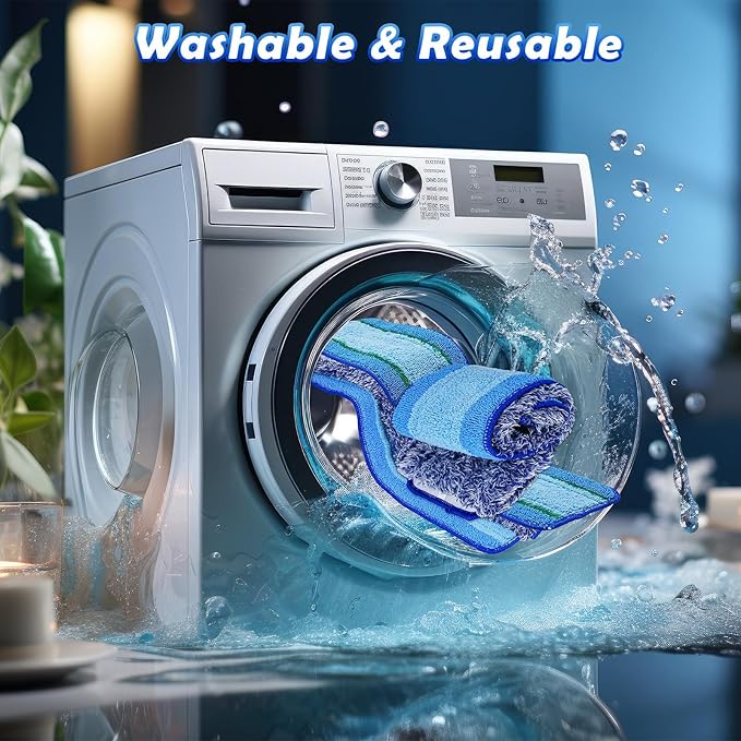 6 Pack Microfiber Cleaning Pads for Mop Hardwood Floor Cleaner Mop Replacement,Deep Microfiber Cleaning Pad Dusting Pad Wet Mop Dry Dust Mop Cleaner (Light Blue)