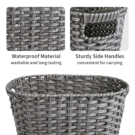 GRANNY SAYS Wicker Bathroom Trash Can, Wicker Waste Basket for Bathroom, Office Trash Can, Trash Bin for Bedroom, Wastebasket with Handles, 19 Liters/5 Gallons