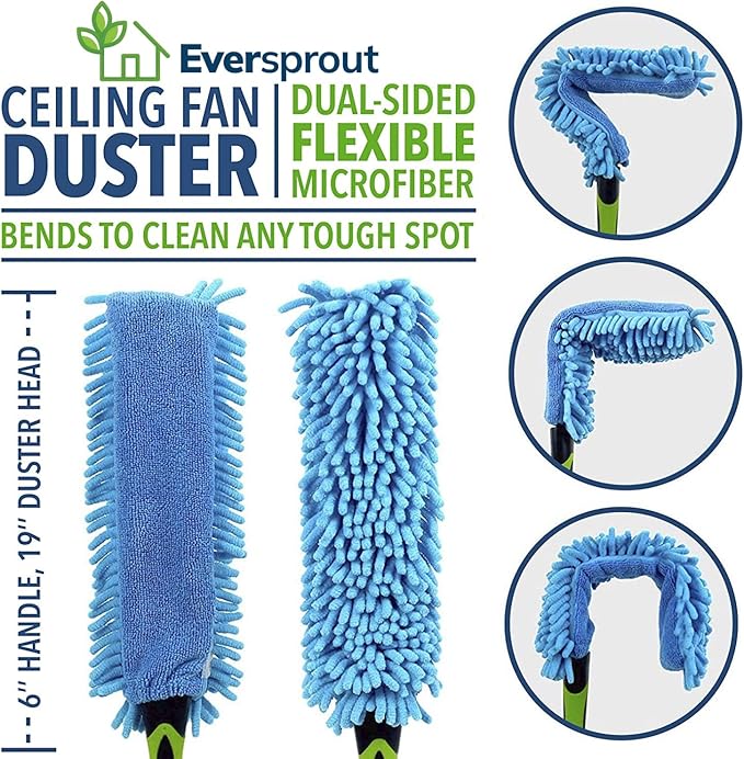 EVERSPROUT Duster 3-Pack | Hand-Packaged Cobweb Duster, Microfiber Feather Duster, Flexible Ceiling Fan Duster | Twists onto Standard 3/4 inch Threaded Poles (Pole Sold Separately)(Soft Bristles)