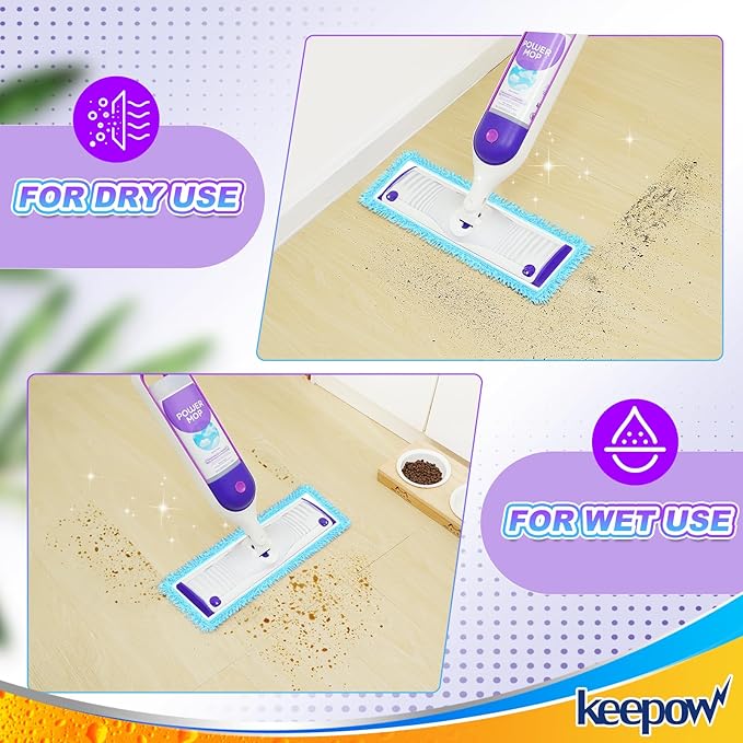 KEEPOW Reusable Mop Pads for Swiffer PowerMop - Microfiber Wet Mops Refills PowerMop Pads Refills Machine Washable Hard Floor Mop Pads Replacement for 13''-15'' Spray Floor Mops 4 Pack