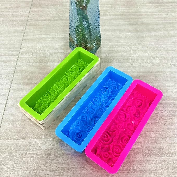 2 Pcs Flexible Rectangular Rose Soap Silicone Mold Flowers Craft Art Silicone Soap Mold Candle Making for Homemad Soap Crafts (Rose Red)