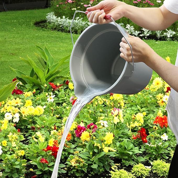 14 Quart Commercial Cleaning Pail with Handle, 4-Pack Plastic Bucket with Pour Spout, Grey