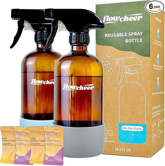 Multi-Surface Cleaner Kits-2 Pack Reusable Spray Bottles & 4 Pack All Purpose Cleaner Refills Tablet, 4 x 16.9 Fl oz Bottles of Spray Cleaner Lemon and Lavender Scent