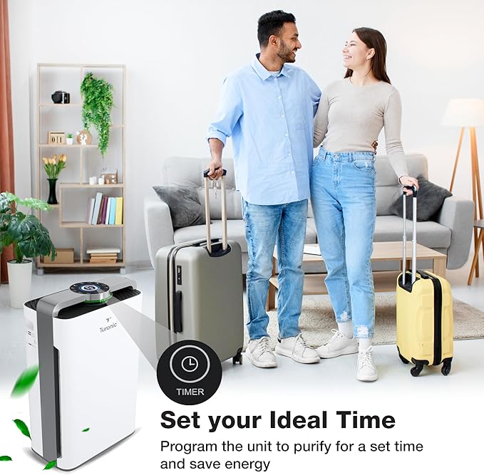 Turonic PH950 Air Purifier and Humidifier Combo for Large Rooms – HEPA, UV, Ionizer, PM2.5 Sensor, Cold Catalyst – Air Purifier for Home Pets with 8 Speeds, App Control, Remote, Filters, Humidifier