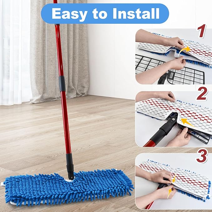 4 Pack Mop Head Replacement Compatible with O-cedar Hardwood Floor 'N More Microfiber Dual or 3-Action Flip Mop Refill Chenille Mop Replace Pads for Ocedar Dual-Action Flip Mop,Reusable & Washable Pad