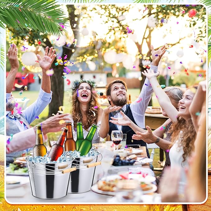 Zopeal 6 Pcs Large Metal Bucket Beer Bucket Galvanized Steel Pail with Handle for Gifts Basket Ice Candy Party(9 x 7 x 7 Inch,Silver)