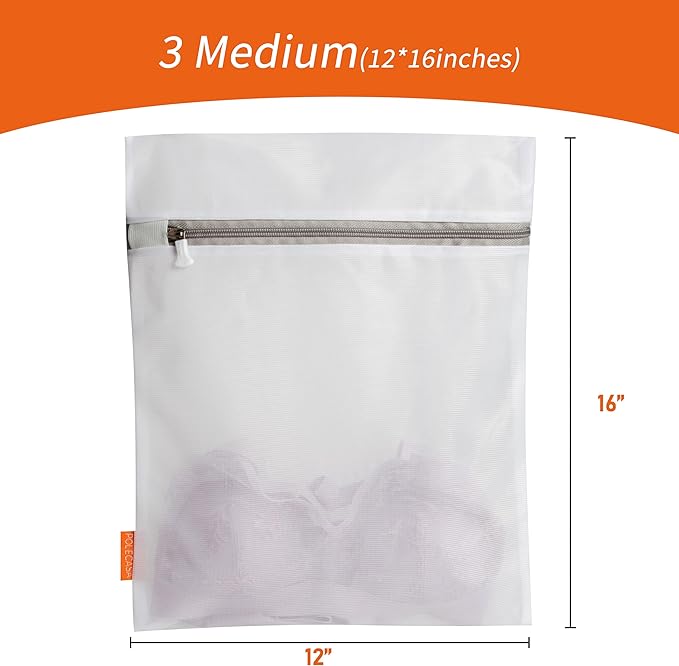 Polecasa 3Pcs 12 x 16 Inches Extra Durable Fine Mesh Laundry Bags with Sturdy Zipper for Delicates, Protect Clothes in Washing Machine, Laundry Room Essentials for College, Dorm (3 Medium)