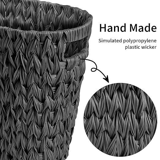 GRANNY SAYS Wicker Waste Basket, Waterproof Bathroom Trash Can, Decorative Boho Waste Baskets with Handles, Waste Basket for Bedroom, Office, 19 Liters/5 Gallons