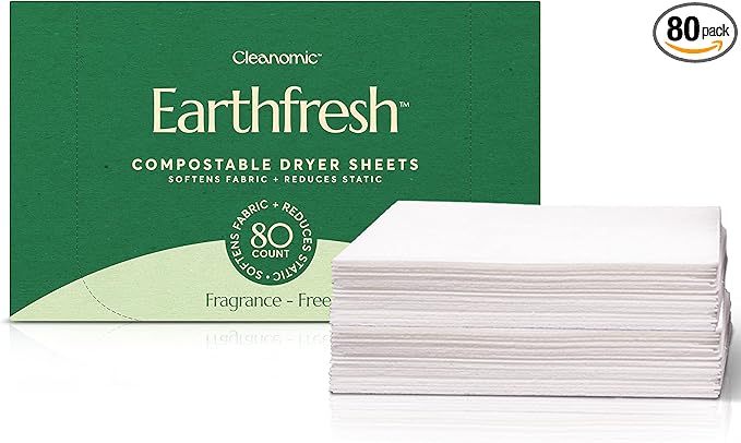 Cleanomic Earthfresh Fabric Softener Sheets Dryer Sheets, Softens & Removes Static Cling, Vegan Laundry Softener With Essential Oils -Fragrance Free
