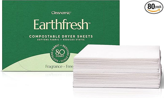 Cleanomic Earthfresh Fabric Softener Sheets Dryer Sheets, Softens & Removes Static Cling, Vegan Laundry Softener With Essential Oils -Fragrance Free