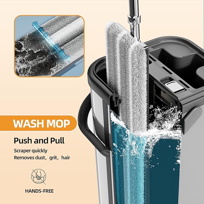 Premium Stainless Steel Microfiber Flat Mop for Floor Cleaning - 360° Pivot Head, Lightweight, Washable Pads - Includes 4 Reusable Absorbent Mop Pads (Silver)