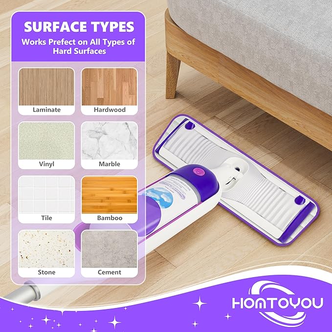 HOMTOYOU Reusable Pads Refills for Swiffer Power Mop: 6 Pack Microfiber Pad for Multi-Surface Floor Cleaning - Machine Washable Replacement Sweeping Cloths for 13 ''-15 '' Spray Mop