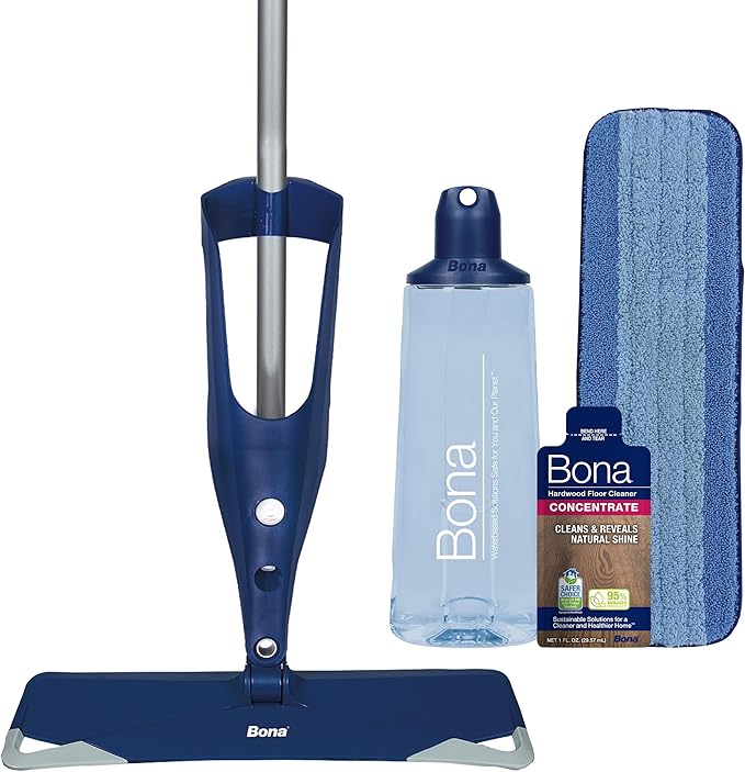Bona Hardwood Floor Premium Spray Mop - Includes Wood Floor Cleaning Concentrate and Machine Washable Microfiber Cleaning Pad - Dual Zone Cleaning Design for Faster Cleanup