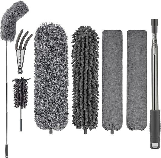 FUUNSOO Microfiber Feather Duster, Duster with Extension Pole 30-100 Inches,Ceiling Fan Cleaner Duster Retractable Gap Dust Brush Cleaner for Cleaning Cobweb,High Ceiling,Blinds, (Dark Gray)