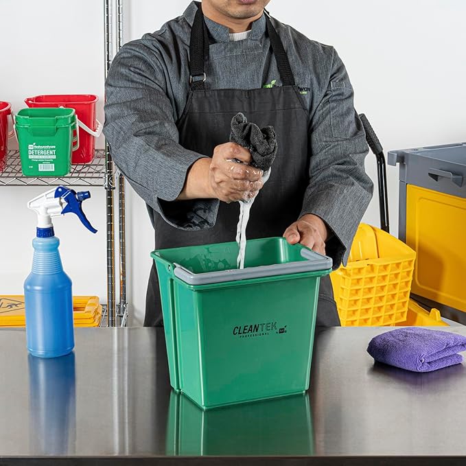 Restaurantware-Clean Tek Professional 6 Quart Cleaning Bucket, 1 Utility Pail with Handle - Heavy-Duty, Portable, Green Plastic Washing Pail, Perfect for Household, Outdoor, Car Wash and More
