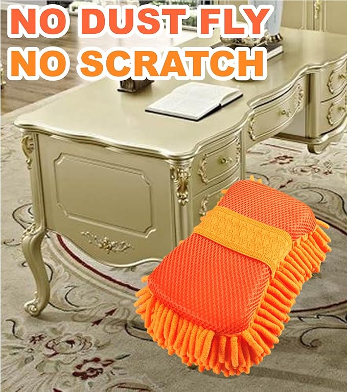 Electrostatic Hand Duster for Fast Cleaning Sensitive Surface, Non Feather Type, No Dust Fly, Desk Car Dust Brush, with Modified Washable Chenille Microfiber