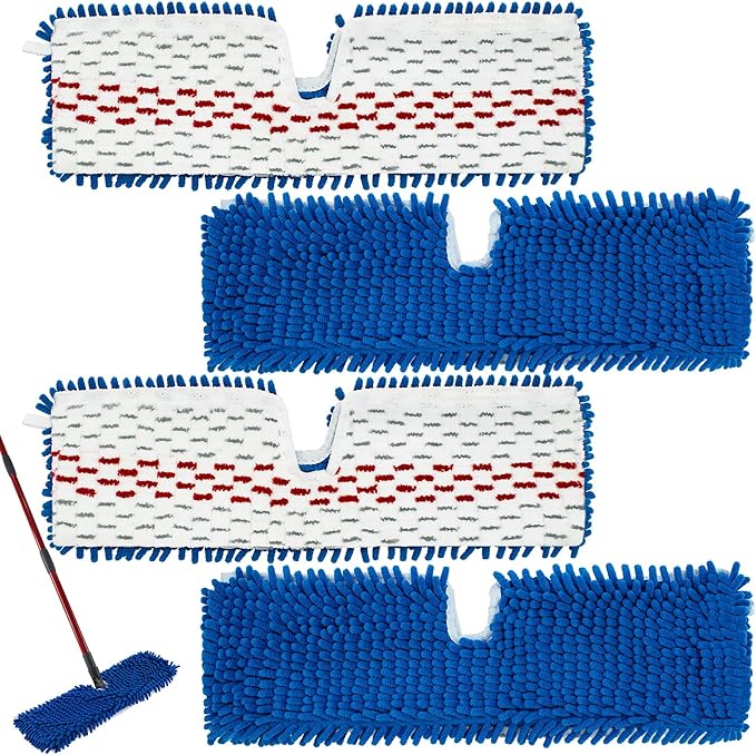 4 Pack Mop Replace Head for Ocedar Hardwood Floor'n More 3-Action Flip Mop,Mop Heads Replacements for Dry Wet Use,Chenille&Microfiber Double Sided Mop Refills,Reusable Mop Pad for Multi Surface Floor