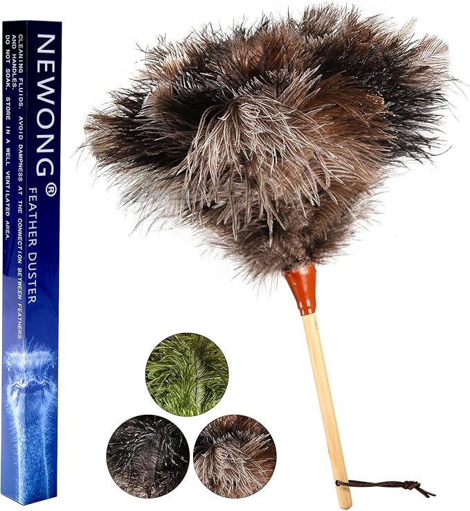 Natural Good Ostrich Feather Duster with Bamboo Handle, Electrostatic Dust Remove for Ceiling，Fans，Bookshelves, Sofa, Windows, Fit for Home, Office and Cars